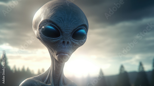 Egghead alien with big eyes, extraterrestrial biological creature design. Generative ai