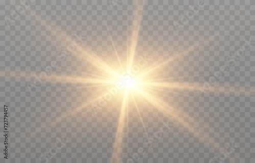 Vector light png. Realistic bright flash of light png. Sun, sun rays.