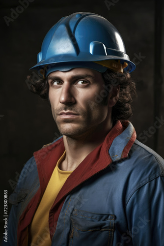Man labor worker in safety helmet photo