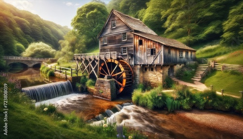 Traditional watermill in a picturesque rural setting