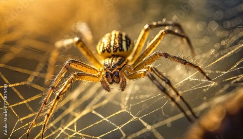 Abstrakcyjna ilustracja ze złotym pająkiem i pajęczyną