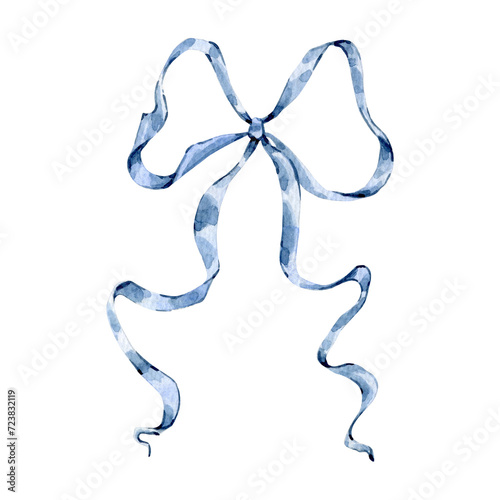 Watercolor blue bow clipart Illustration
