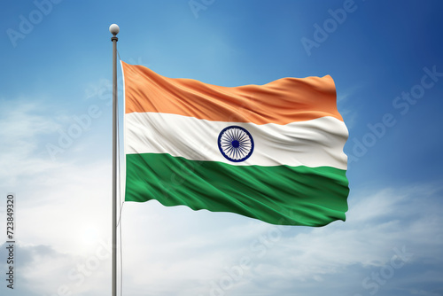 Sky Background, Waving Flag, Indian Independence. Generative ai