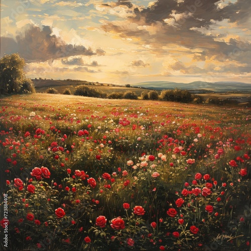 Roses flower fields, Stunning landscape with Roses field 