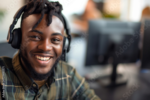 Happy young male customer support executive working in office. Theyve got the answers youre looking for. Cropped shot of a handsome young man working in a call center with a colleague 
