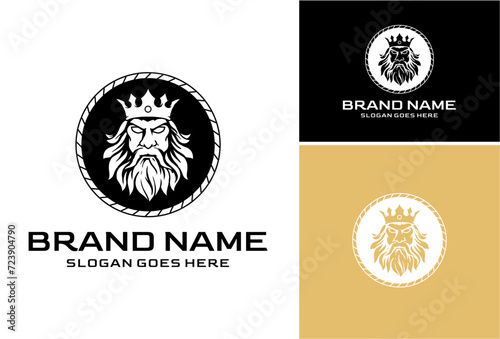 Bearded man with crown symbol. bearded king man. Zeus mascot logo for esports and sports team, Zeus set logo.
