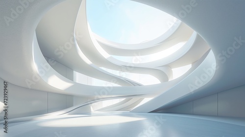 abstract white architecture interior for design, modern and contemporary indoor and outdoor curved wall on a sunny day