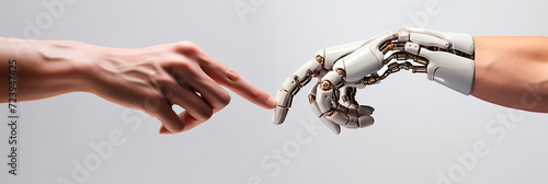 technological progress, artificial intelligence. human hand and robot hand.