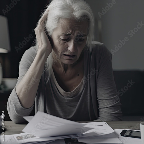 Woman Looking at Bills in Despair
