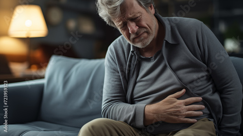 Struggling Adult man with acute abdominal pain