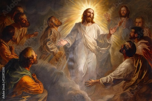 Radiant image of the risen christ appearing to the apostles Affirming faith and mission