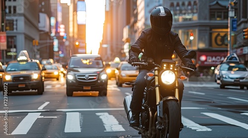 Conquering urban streets with confidence, the motorcyclist exudes courage and audacity.
