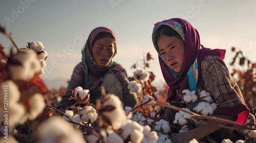 In the cotton fields, a woman's deft touch and focused gaze reveal the artistry behind collecting cotton, a labor of love and tradition