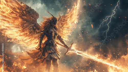 With her fiery wings and spear of lightning a Valkyrie appears almost otherworldly as she prepares for battle.