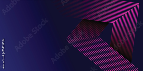Abstract blue background with glowing pink circle lines. Geometric stripe line art design. Modern futuristic concept. Horizontal banner template.