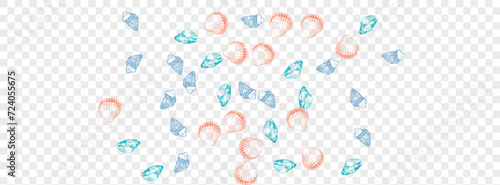 Blue Scallop Background Transparent Vector. Oyster Abstract Texture. Watercolor Design. Gray Shell Doodle Wallpaper. Orange Clam.