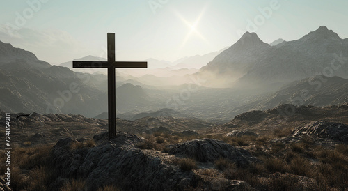 Religious Cross Religion Symbol Christianity Crucifix on the Mountain
