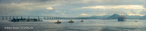 Panoramic view of the entrance to Guanabara Bay and the Costa e Silva President Bridge, Rio de Janeiro, Brazil