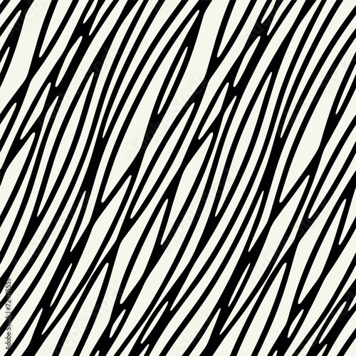 Vector seamless pattern. Abstract diagonal striped texture. Modern oblique monochrome background. 