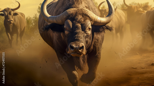 African buffalo charging