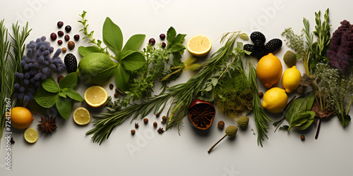 Vegetables and herbs isolated on white background