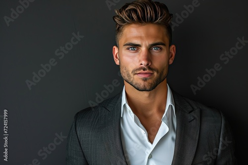 picture image of attractive confident young businessman guy hot model appearance isolated background