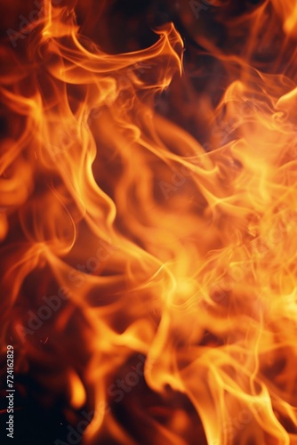 Close-up view of a fire with a black background. Can be used to create a dramatic or intense atmosphere