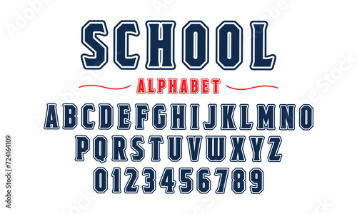 Editable typeface vector. School sport font in american style for football, baseball or basketball logos and t-shirt. 