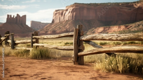 A picture of a wooden fence in a desert area with majestic mountains in the background. nature's grandeur