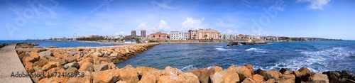 Cityscape of Civitavecchia in Italy: skyline of promenade.