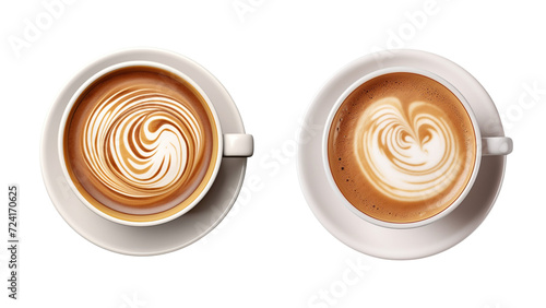 Set of hot coffee with creme top view isolated on a transparent background