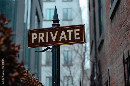 Privatsphäre im Verfall: Heruntergekommenes Schild mit der Aufschrift 'PRIVATE' vermittelt nostalgische Authentizität und erzählt Geschichten vergangener Zeiten. Ein Bild voller Geschichte