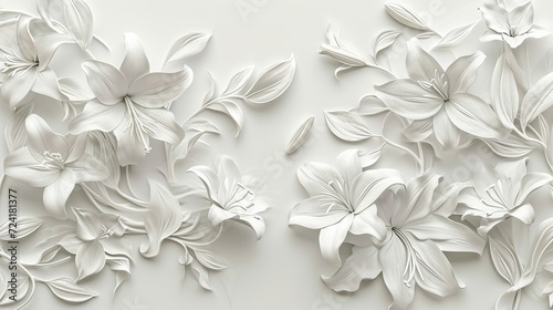 Sophisticated white relief design with floral motifs, ideal for wedding invitation backgrounds, spa branding, or delicate textile designs