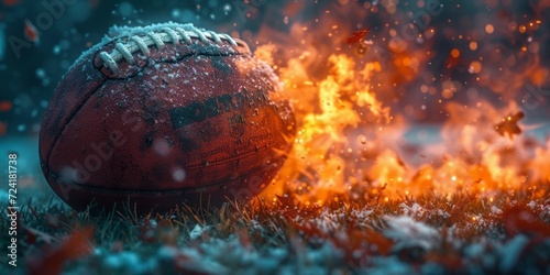 Fiery Game: A Soccer Ball Engulfed in Flames, Capturing the Explosive Energy and Passion of the Sport on the Field, Generative AI