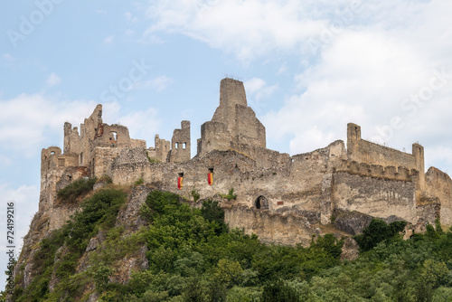 The ruins of the Beckov castle, standing on a rock cliff.