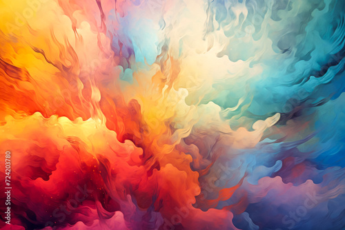 Abstract image of colorful waves of color mixing together. Liquid, artistic, chaotic beauty of ink-like colors. Beautiful wallpaper or art background concept.