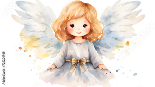 watercolor painting design of a child like angel with wings