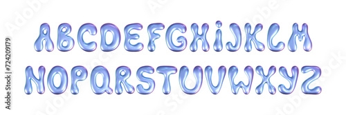 3d holographic liquid font in y2k style isolated. Render of 3d neon inflated iridescent alphabet with rainbow effect. 3d vector y2k hologram set of letters