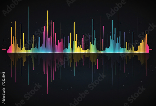 Abstract sound waves. Music equalizer effect. Colorful frequencies on dark background. Created with Generative AI