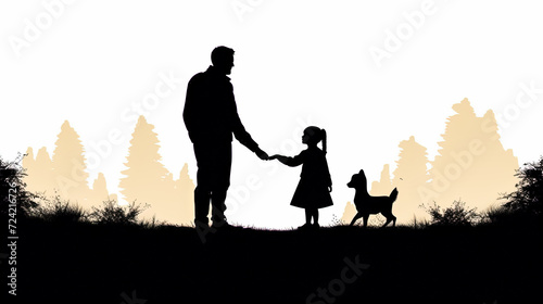 illustration of a father, children, and wife against a sunset backdrop