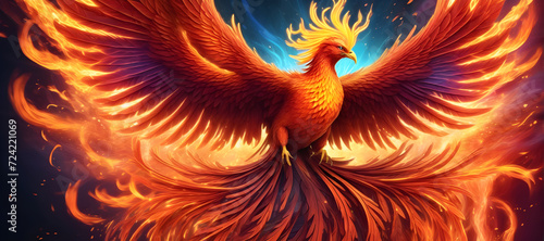 Majestic Phoenix Rising From Flames in a Mythological Illustration