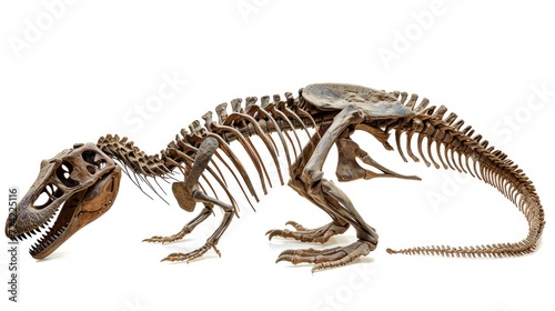well preserved skeleton of a dinosaur in good condition on white background in high resolution