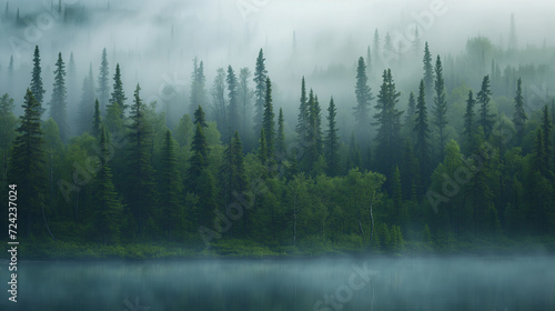 Photographs of boreal forests, also known as taiga forests