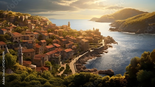 Mediterranean Medieval village along a coastline