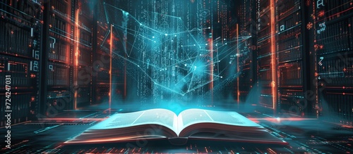 Futuristic open book for education with digital futuristic elements graphic.Generated AI