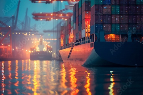 Smart technology concept with global logistics partnership Industrial Container Cargo freight ship, internet of things Concept of Transportation and logistic network distribution growth