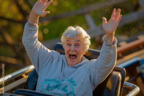 Happy senior woman having fun at the roller coaster