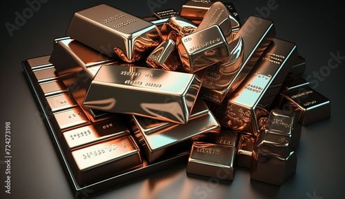 Copper bars background. Copper production. World prices for copper metal on global metals market and mining market. Copper bullion bars precious metals investing