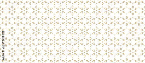 Vector golden geometric floral pattern. Ornamental seamless texture in traditional oriental style. Abstract luxury ornament with flower shapes. Elegant gold and white background. Repeated geo design