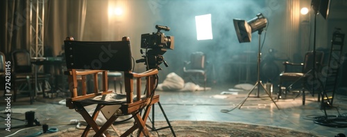 Director's chair on the set production, blur background